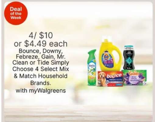 Bounce, Downy, Febreze, Gain, Mr. Clean or Tide Simply