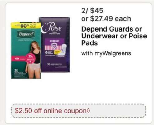 Depend Guards or Underwear or Poise Pads