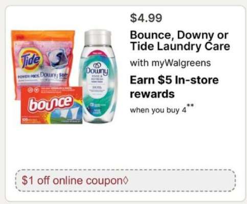 Bounce, Downy or Tide Laundry Care