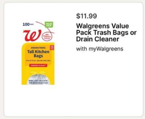 Walgreens Value Pack Trash Bags or Drain Cleaner