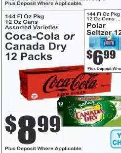 Coca-Cola or Canada Dry 12 Packs