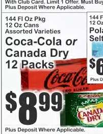 Coca-Cola or Canada Dry 12 Packs