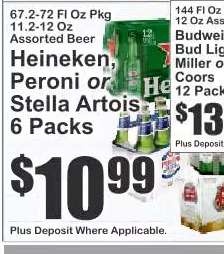 Heineken, Peroni or Stella Artois 6 Packs