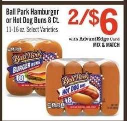 Ball Park Hamburger or Hot Dog Buns 8 Ct.