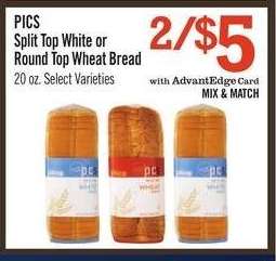 PICS Split Top White or Round Top Wheat Bread