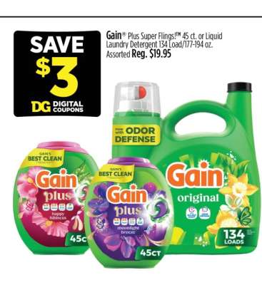 Gain Plus Super Flings!™ or Liquid Laundry Detergent