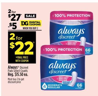 Always Discreet Pads Select Counts