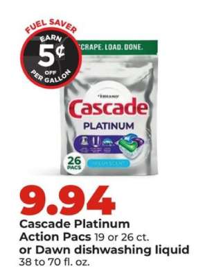 Cascade Platinum Action Pacs or Dawn dishwashing liquid