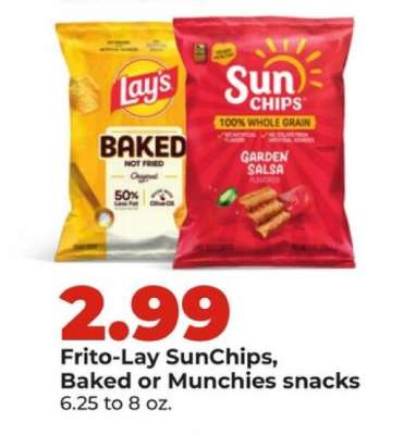 Frito-Lay Sunchips, Baked or Munchies snacks