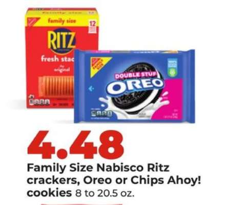 Family Size Nabisco Ritz crackers, Oreo or Chips Ahoy! cookies