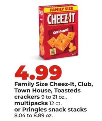 Family Size Cheez-It, Club, Town House, Toasteds crackers or Pringles snack stacks