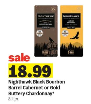 Nighthawk Black Bourbon Barrel Cabernet or Gold Buttery Chardonnay