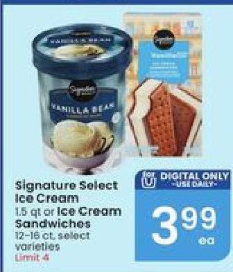 Signature Select Ice Cream or Ice Cream Sandwiches
