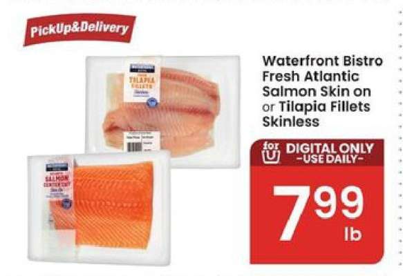 Waterfront Bistro Fresh Atlantic Salmon Skin on or Tilapia Fillets Skinless