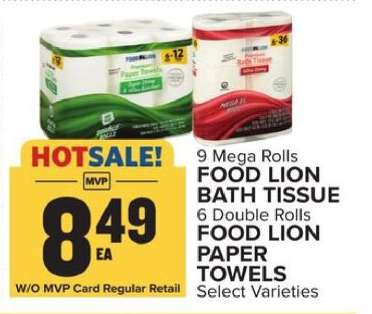 FOOD LION BATH TISSUE / PAPER TOWELS