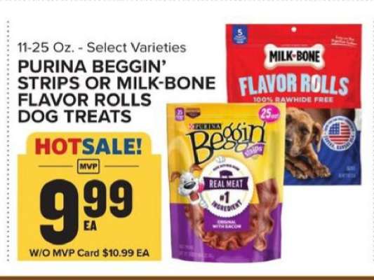 Purina Beggin' Strips or Milk-Bone Flavor Rolls Dog Treats