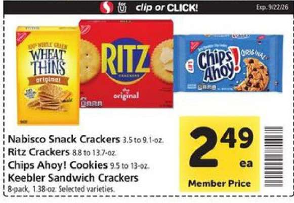 Nabisco Snack Crackers, Ritz Crackers, Chips Ahoy! Cookies, Keebler Sandwich Crackers