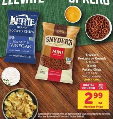 Snyder's Pretzels or Rounds / Kettle Potato Chips