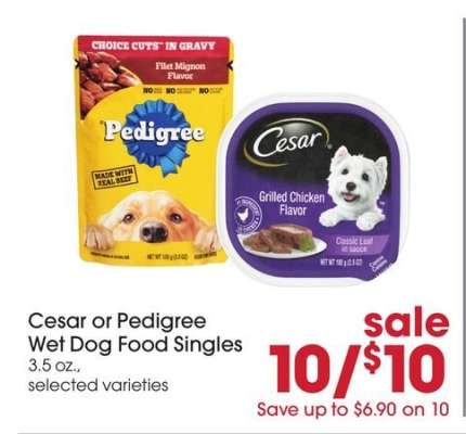 Cesar or Pedigree Wet Dog Food Singles