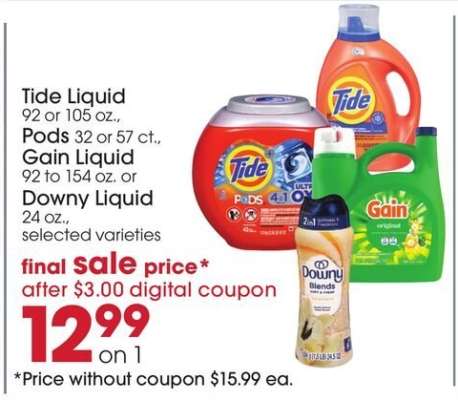 Tide Liquid, Pods, Gain Liquid or Downy Liquid