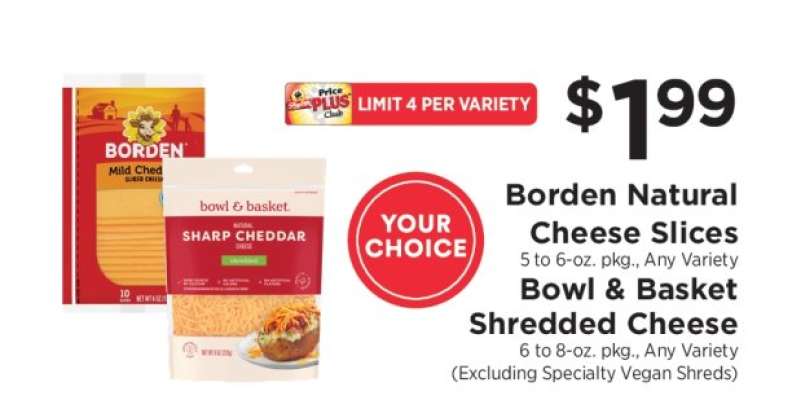Borden Natural Cheese Slices / Bowl & Basket Shredded Cheese