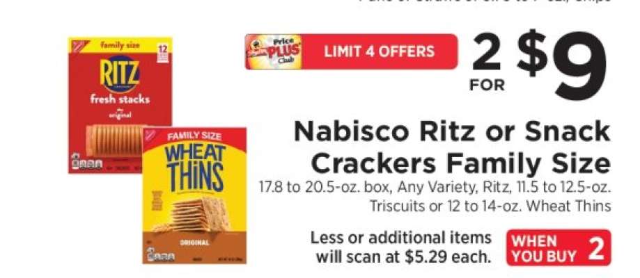 Nabisco Ritz or Snack Crackers Family Size