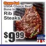 Grass Fed USDA Choice Beef Bone In Rib Steaks