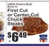 First Cut or Center Cut Chuck Steaks