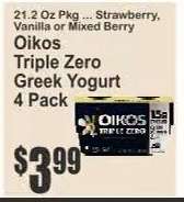 Oikos Triple Zero Greek Yogurt 4 Pack