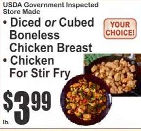 Diced or Cubed Boneless Chicken Breast