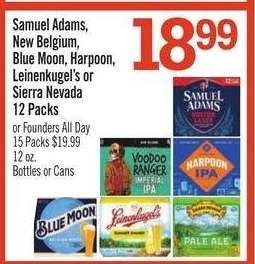 Samuel Adams, New Belgium, Blue Moon, Harpoon, Leinenkugel’s or Sierra Nevada 12 Packs