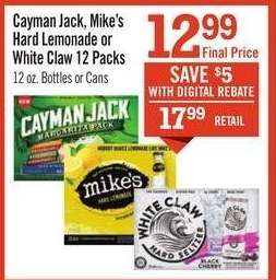 Cayman Jack, Mike's Hard Lemonade or White Claw 12 Packs