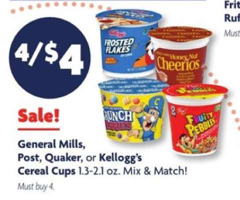 General Mills, Post, Quaker, or Kellogg’s Cereal Cups