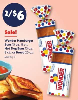 Wonder Hamburger Buns, Hot Dog Buns, or Bread