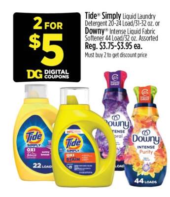 Tide® Simply Liquid Laundry Detergent or Downy® Intense Liquid Fabric Softener