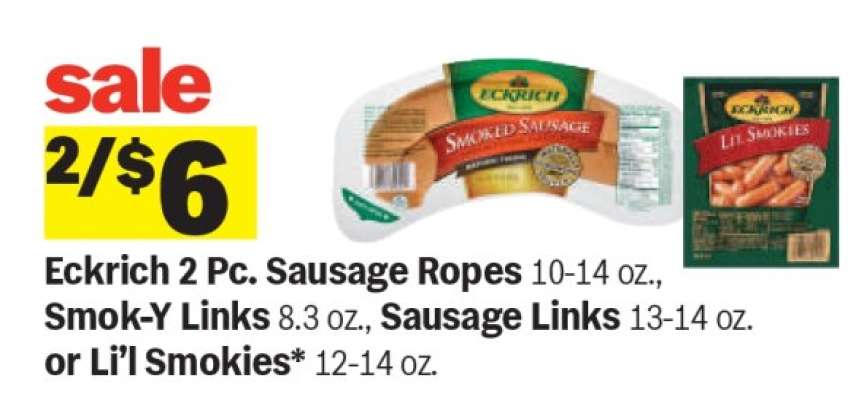 Eckrich 2 Pc. Sausage Ropes, Smok-Y Links, Sausage Links or Li’l Smokies