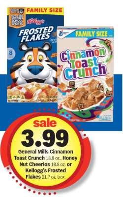 General Mills Cinnamon Toast Crunch, Honey Nut Cheerios, Kellogg’s Frosted Flakes