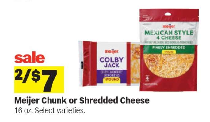 Meijer Chunk or Shredded Cheese