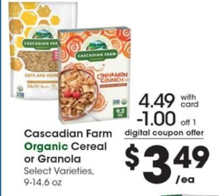Cascadian Farm Organic Cereal or Granola