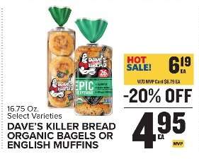Dave's Killer Bread Organic Bagels or English Muffins
