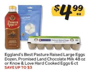 Eggland's Best Pasture Raised Large Eggs Dozen, Promised Land Chocolate Milk 48 oz or Know & Love Hard Cooked Eggs 6 ct