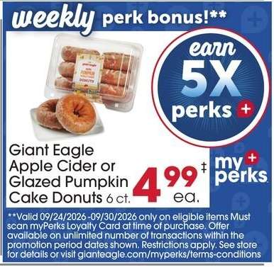 Giant Eagle Apple Cider or Glazed Pumpkin Cake Donuts