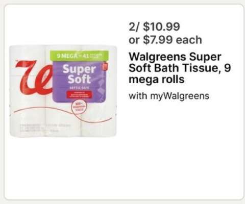 Walgreens Super Soft Bath Tissue, 9 mega rolls