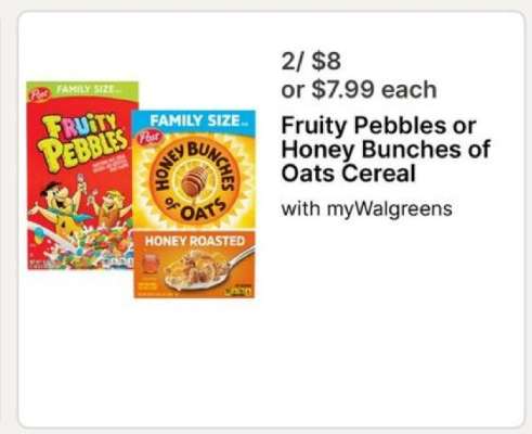 Fruity Pebbles or Honey Bunches of Oats Cereal