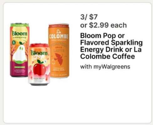 Bloom Pop or Flavored Sparkling Energy Drink or La Colombe Coffee