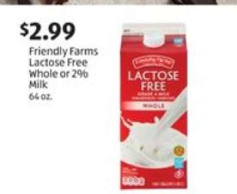 Friendly Farms Lactose Free Whole or 2% Milk