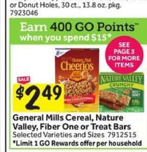 General Mills Cereal, Nature Valley, Fiber One or Treat Bars