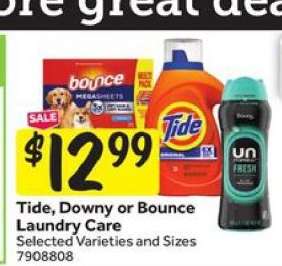 Tide, Downy or Bounce Laundry Care