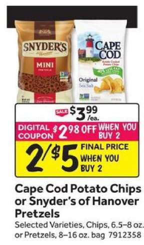Cape Cod Potato Chips or Snyder's of Hanover Pretzels