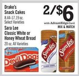 Sara Lee Classic White or Honey Wheat Bread